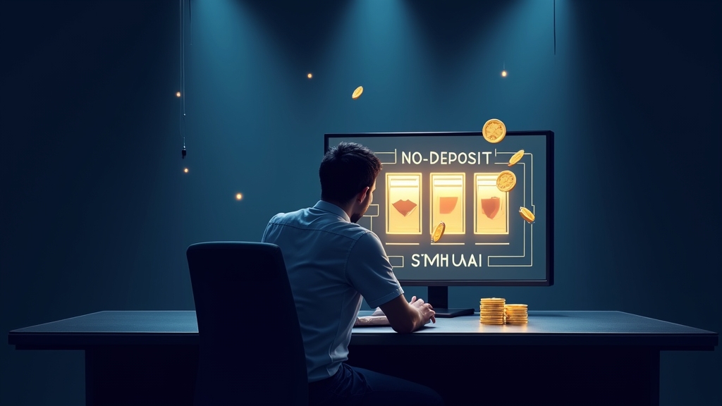 Spieler testet einen Bonus ohne Einzahlung an einem leuchtenden Casino-Slot