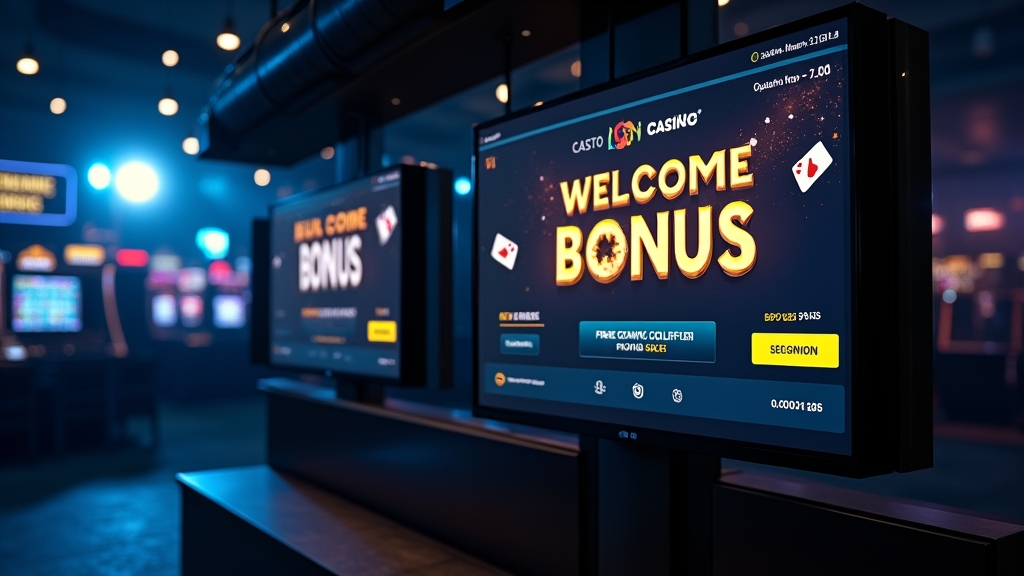 Willkommensbonus und Freispiele auf einem dunklen Casino-Interface